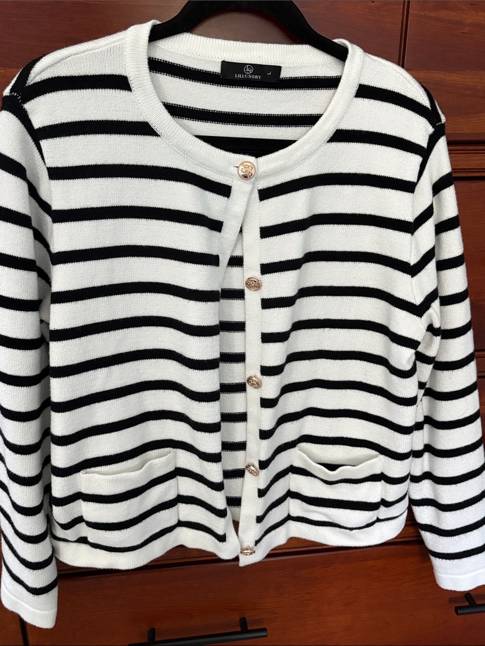 Lillie & Co. Black and White Striped Button-Front Cardigan